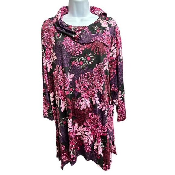 Ruby Rd. 2X Top Berry Glam Pink Purple Shiny Gold Split Cowl Neck Shark Bite Hem - Picture 1 of 5